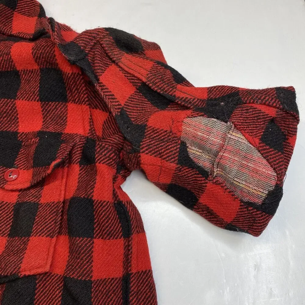 Vintage Woolrich Shirt Wool Shacket Mens L Red Buffalo Plaid Tartan *Flaw